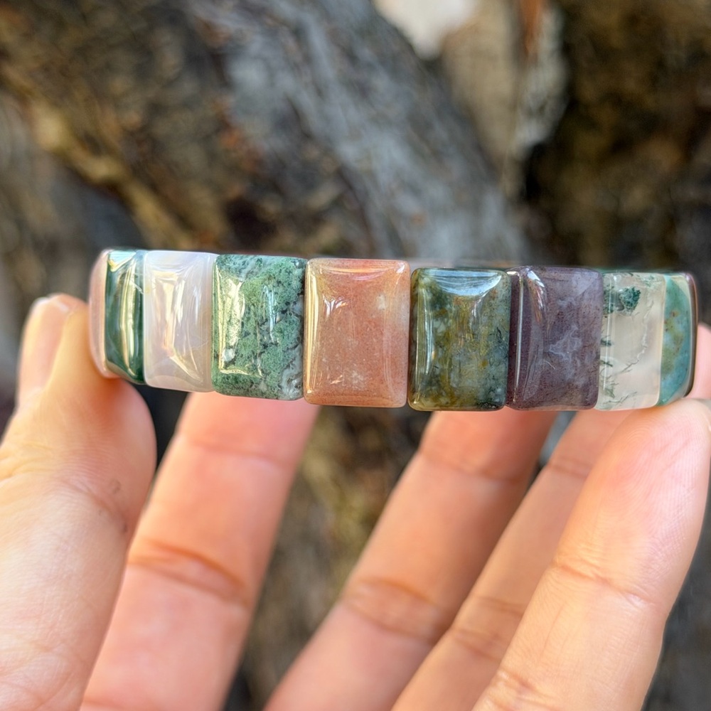 Stretchable Multicolor Moss Agate Soft Bangle 0789 - image 1
